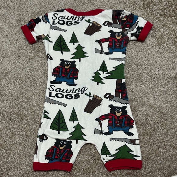 Lazy One Red and White Sawing Logs shorts body suit 2T - Picture 3 of 5